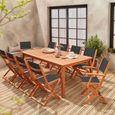 Salon de jardin en bois extensible - Almeria  table 200/250/300cm avec 2 rallonges. 2 fauteuils et 8 chaises. en bois d'Eucalyptus -2