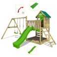 Aire de jeux en bois FATMOOSE JazzyJungle avec balançoire et toboggan vert pomme pour enfants de 3 à 12 ans-2