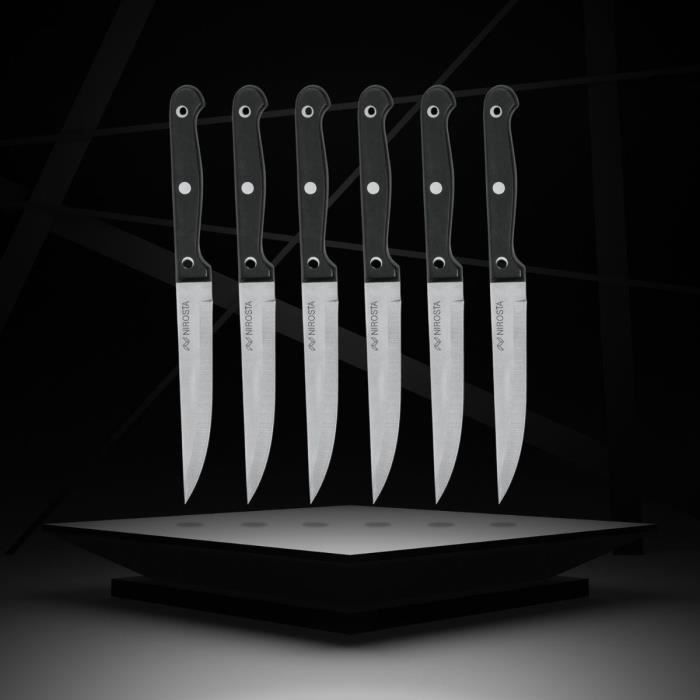 Pleafind couteau a steak, couteau steak 6 pièces de qualité supérieure,  couteau a steak en acier inoxydable, noir élégant, couteau steak dentelés,  couteau de table tranchants, couteau : : Cuisine et Maison