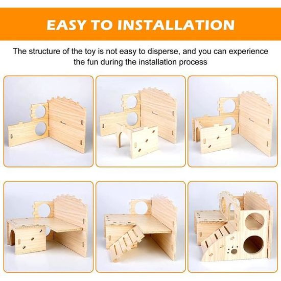 VINGVO Maison De Hamster Hamster House Multi Rooms Tunnel De Cachette En Bois Jouet Petite