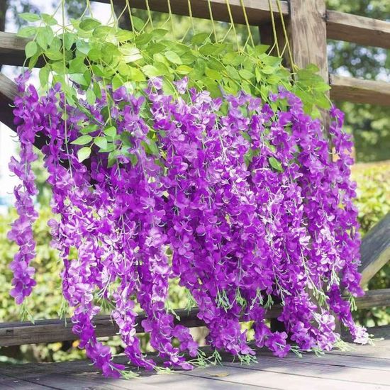 FUJIE Lot De 2 Guirlandes Glycine Artificielle Violet - Fleurs & Feuilles Suspendues 70 Cm, Décoration Mariage, Maison, Jardin, Fête