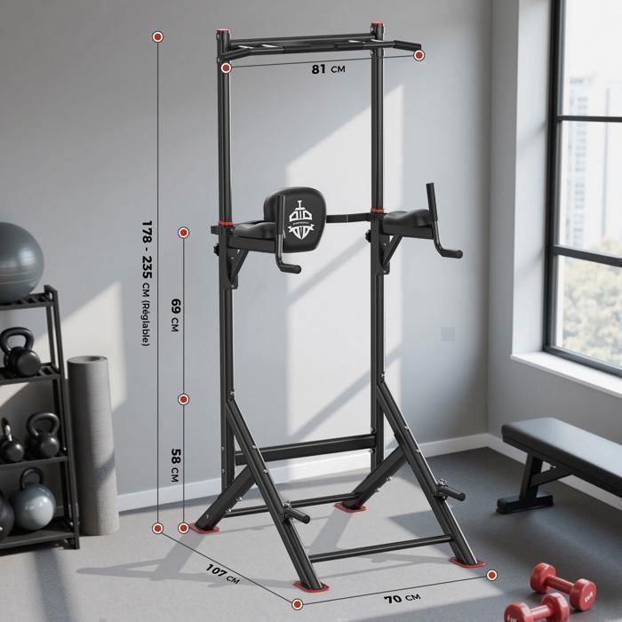 SogesGame Power Tower – Station De Traction 10 Hauteurs, 180 Kg, Avec Coussin D’assistance