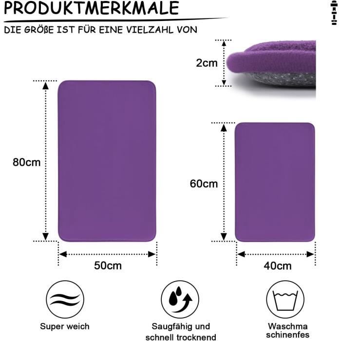 Tapis De Bain ZALHIN Mousse Mémoire Forme - Antidérapant | 50x60 Cm | Absorbant Et Lavable Machine
