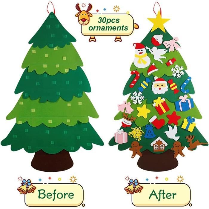 Arbre De Noël En Feutre DIY Pour Enfants - 32 Décorations Amovibles, Décoration Murale Et De Porte - 4