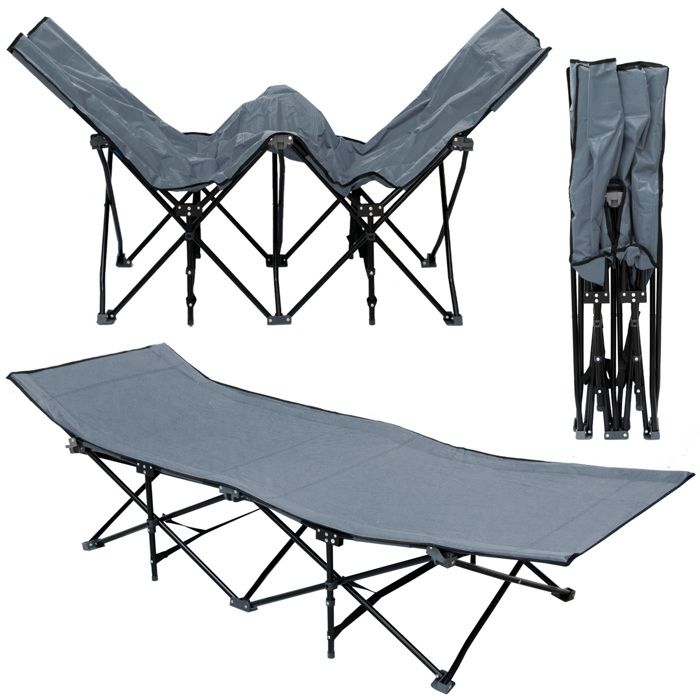 Lit De Camp Pliable XXL Pour Adultes - Dimensions 190x80x37 Cm, Capacité 300 Kg, Sac De Transport Inclus - Pour Camping, Invités Ou Dépannage