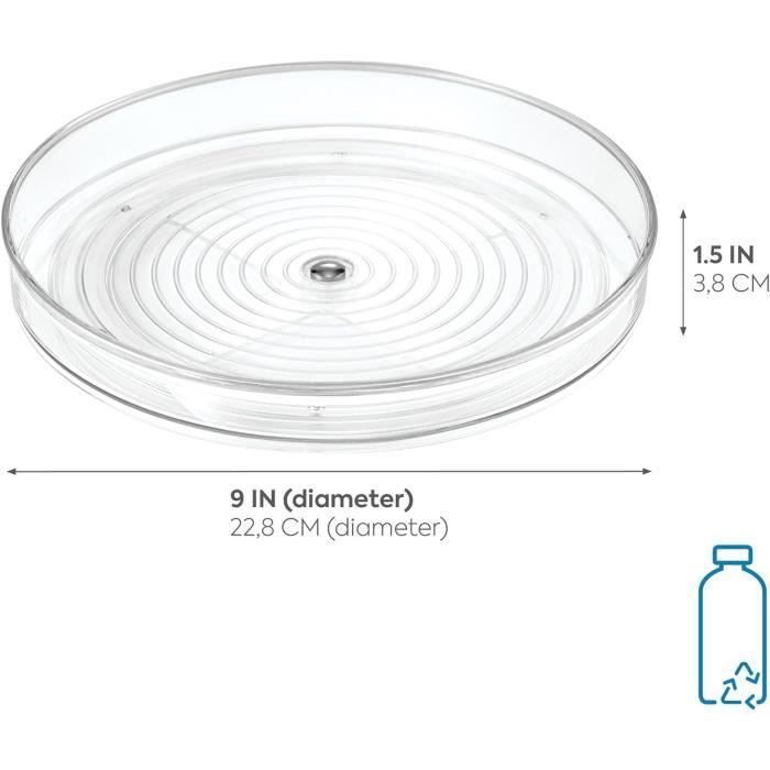 IDesign Grand Plateau Tournant En Plastique Transparent 50 Cm - Support Pivotant Pour Épices Et Cuisine