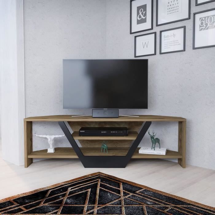 Meuble TV haut avec niche TV, rangements et claustras décoratifs Shade