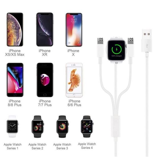 Orange Station de charge sans fil 3 en 1 pour Apple Watch, avec Câble Qi, pour iPhone 11 Pro Max Plus 10 9