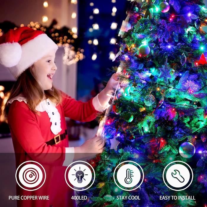 Guirlande de Noël LED multicolore 48,5M 8 modes mémoire timer verte  extérieur