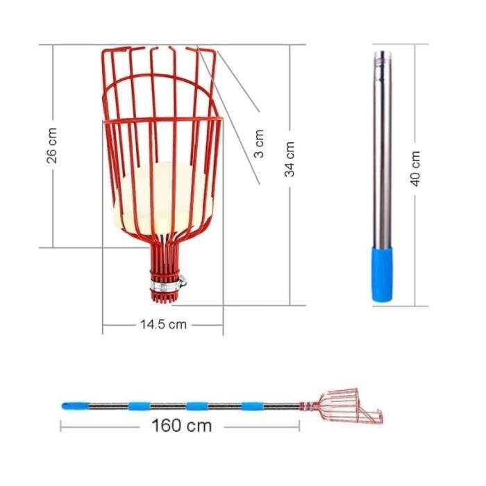 Cueille-fruits Télescopique 4 M – Amovible, Sac Inclus, Pour Oranges, Pêches, Cerises…