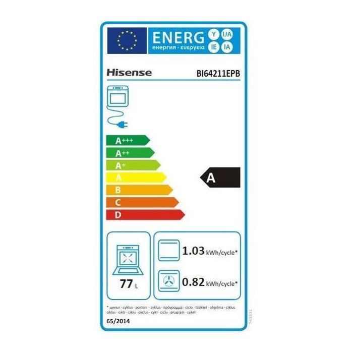Four Encastrable Hisense 77 L - Pyrolyse, Airfry, Fonction Pizza 300°, Classe A, Noir