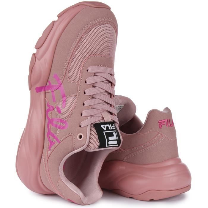 Baskets Chunky Fila Rose Clair Lacets Tige en Maille Respirante