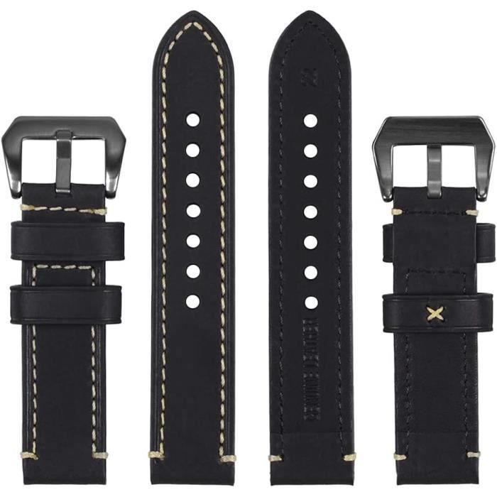 Bracelet De Montre En Cuir Vert 20mm à Boucle Plate Noire - Pour Hommes Et Femmes - Neuf