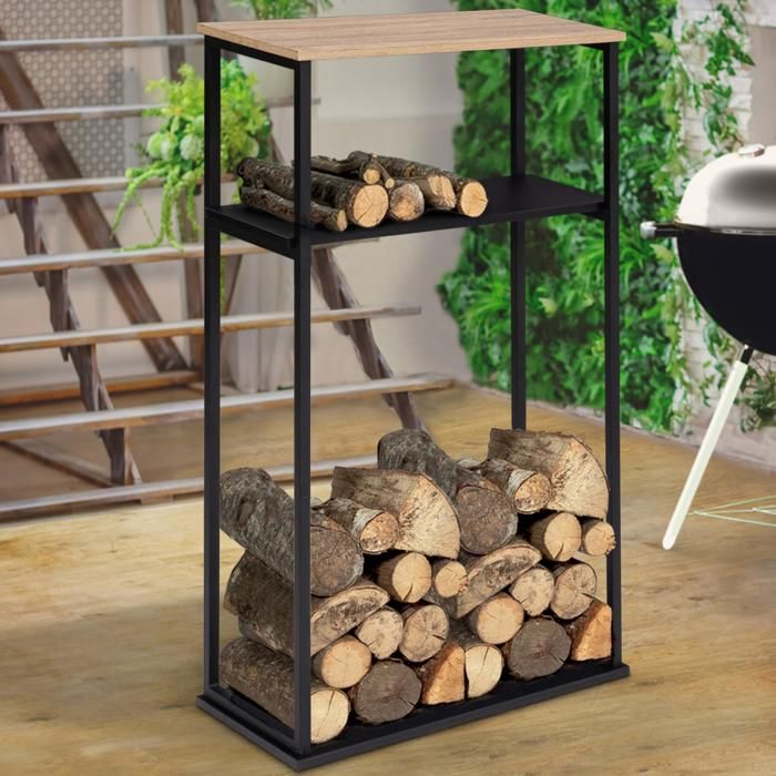 Range bûches vertical large avec 2 étagères 33 x 66 x 112 cm pour cheminée