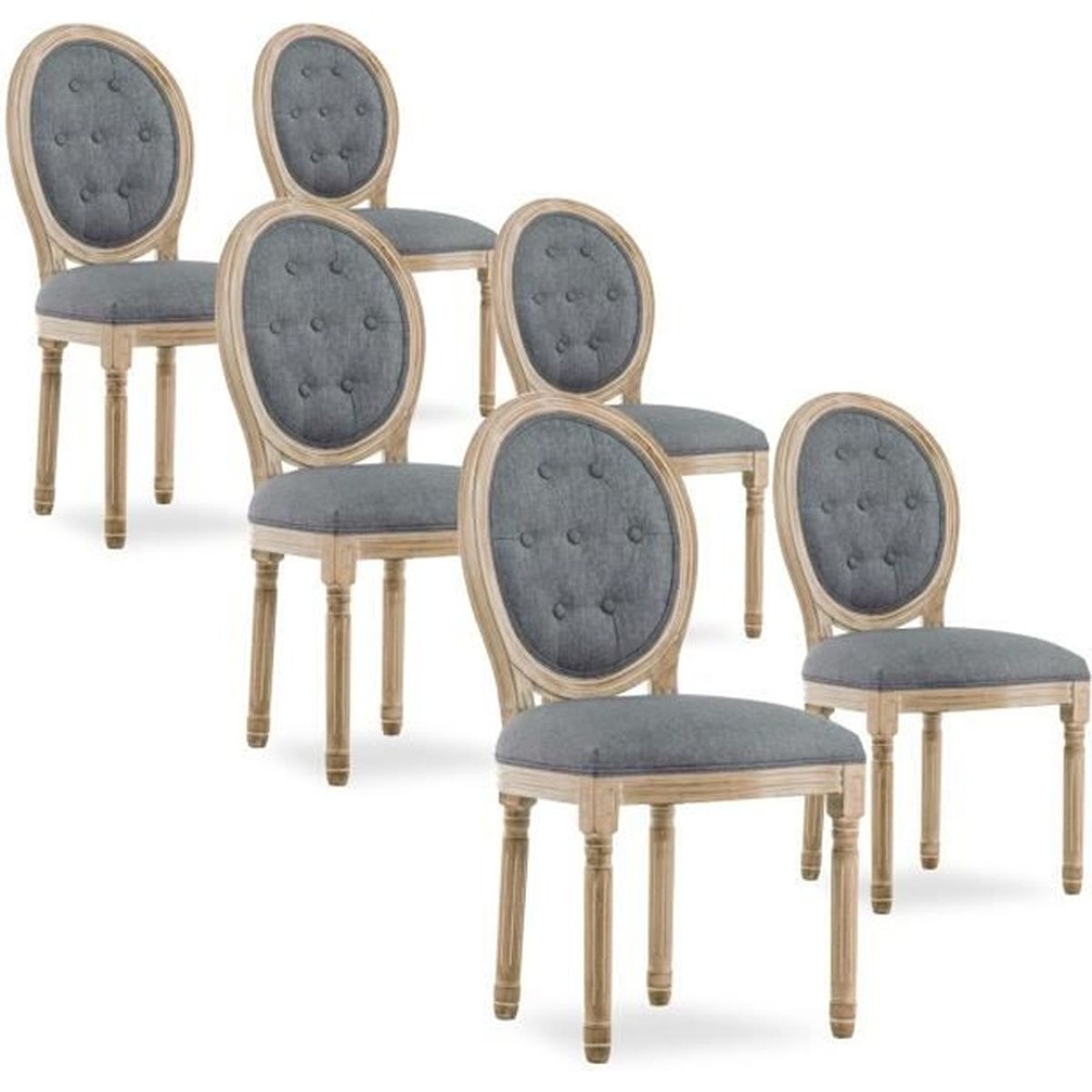 Lot de 6 chaises médaillon capitonnées Louis XVI tissu Gris  Cdiscount