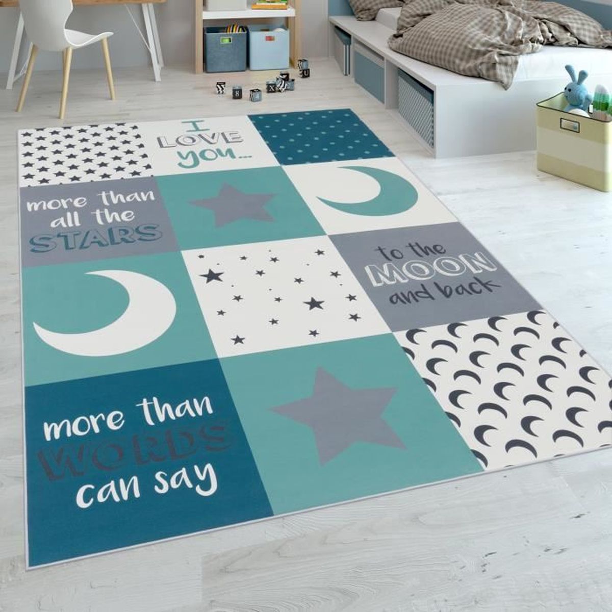 Tapis De Jeu Rond Pour Enfant - 80 Cm De Diamètre, Couleur Turquoise, Doux, Lavable, Certifié OEKO-TEX