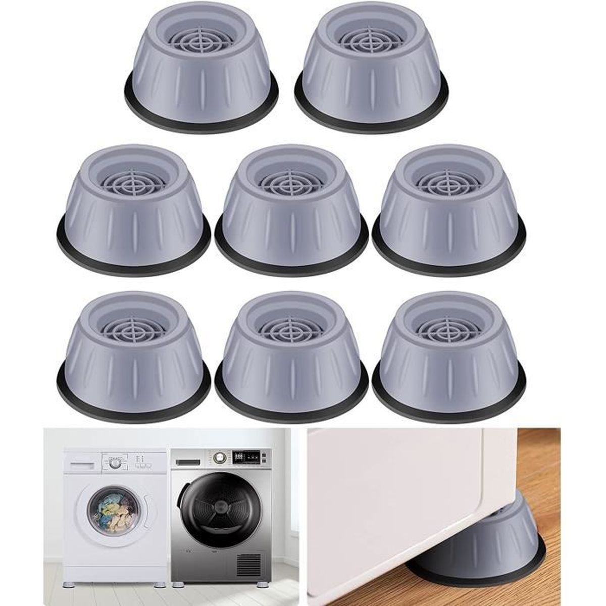 Tapis Antivibration Machine à Laver 8PCS, Patin Anti Vibration Lave Linge Anti Bruit, Support