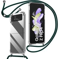 Coque pour Samsung Galaxy Z Flip 4, Protection Renforcé Transparente Souple + Cordon Vert Nuit