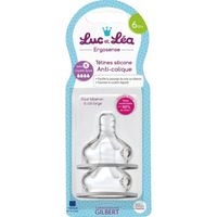 Tétines Silicone Anti-Colique 6m+ Liquide Épais Lot de 2 - LUC ET LEA - Tétine pour bébé - Blanc - Mixte