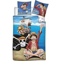 One Piece - Parure de lit enfant coton 57 fils 1 place - Housse de Couette 140x200 cm et une Taie d'oreiller 65x65 cm.