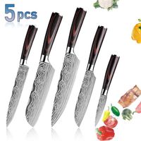 5PCS Set de Couteaux de Cuisine Professionnels  Premium en Acier Inoxydable avec Bloc en Bois,Accessoires de Cuisine Cadeaux de