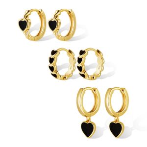 Boucles D'Oreilles ALEXCRAFT Argent 925 - Cœur Noir Et Or - 3 Paires - Femme