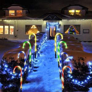 DÉCORATION LUMINEUSE Lot de 4 lumières solaires de Noël en forme de sucre d'orge - Décoration de Noël extérieur