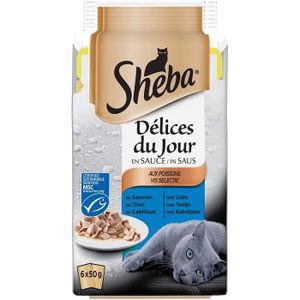 BOITES - PATÉES Sheba Délices du Jour – Nourriture humide pour chat adulte - sélection aux poissons en sauce – Sachets fraîcheur 72 x 50 447005