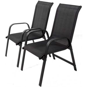 FAUTEUIL JARDIN  Lot de 2 fauteuils de jardin design - HABITAT ET JARDIN - Porto - Aluminium/Textilène - Noir