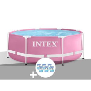 PISCINE Kit piscine tubulaire Intex Metal Frame Pink ronde 2,44 x 0,76 m + 6 cartouches de filtration 2,44m x 2,44m x 0,76m Rose