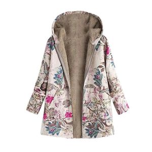 MANTEAU - CABAN Femmes Manteau Imprimé Floral Polar Fleece Lined Manteaux Zippé Sweat à Capuche avec 2 Poches Latérales HIver Chaud Rose M