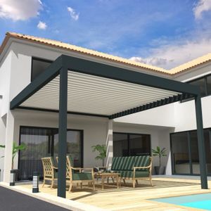 Pergola bioclimatique aluminium effet bois naturel 3x4M toit ajustable