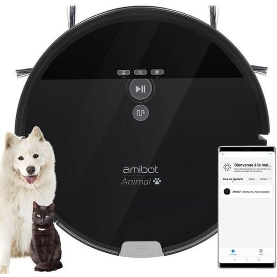 AMIBOT Animal XL H2O Connect - Robots Aspirateurs et laveurs connecté IOS/Android spécial poils d'animaux