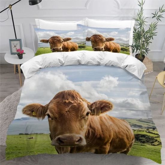 Animal Vache Housse De Couette 3 Pièces Microfibre Parure De Lit En, Pour Adultes Enfant, Housse Couette Et Taies D'oreiller Double (200x200cm