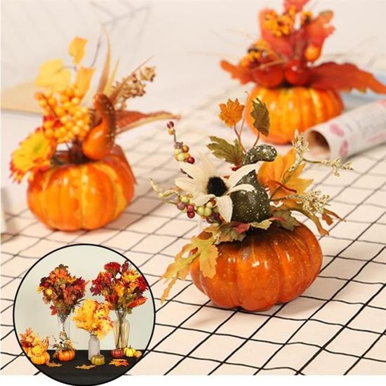 Mianbo citrouilles artificielles Feuille d/'érable Fleurs séchées Grenade Table de Jardin Maison Automne récolte d/'automne Thanksgiving Halloween fête décoration Artisanat Photo Accessoire ornamen