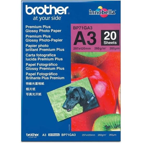 Brother BP71GA3 Papier photo brillant premium plus 20 feuilles A3 - 297x420 mm