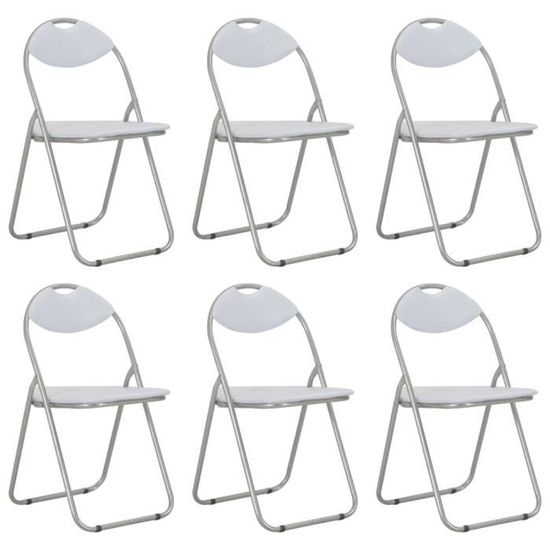 Lot de 6 chaises pliantes - Blanc Similicuir - Style classique - 44 x 43 x 80,5 cm