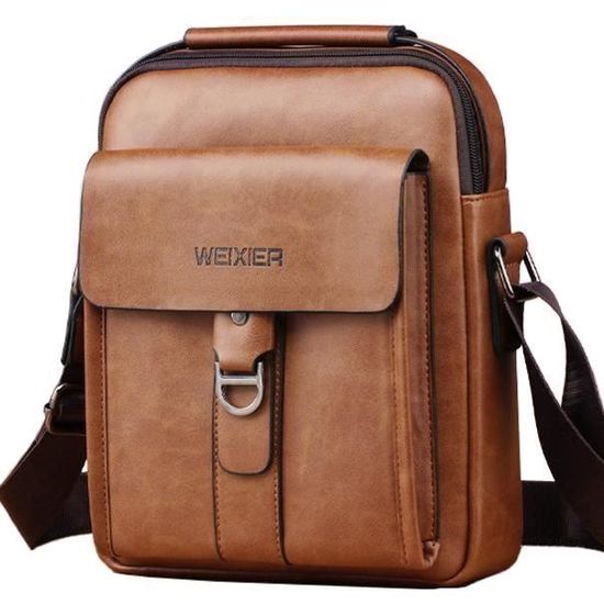 Sac Bandoulière Cuir PU Marron Pour Homme - Voyage Travail - Taille Large (38x30x11 Cm) - Neuf