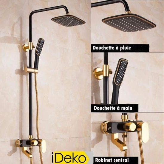 IDeko® Colonne de douche Robinet de salle de bain mural avec pommeau de  douche en laiton céramique Noir or - Cdiscount Bricolage