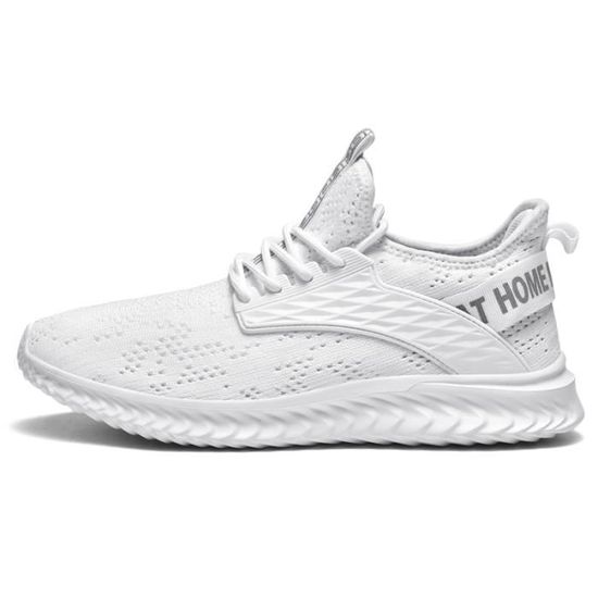 Baskets Femme Blanche En Maille Respirante - Chaussures De Sport Légeres Pour Course, Fitness, Gym - Compensées Et Confortables