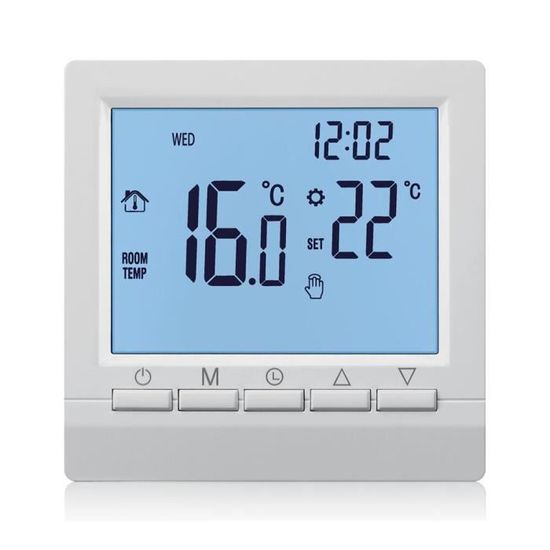 blue backlight -Chaudière à gaz électrique Programmable,Thermostat manuel,écran LCD numérique,sans fil,batterie AA avec verrouil