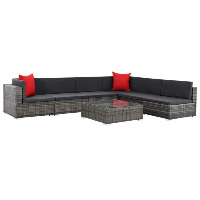 ETO Salon de jardin 7 pcs avec coussins Résine tressée Gris #1