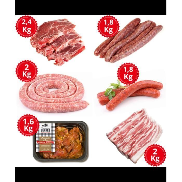 Colis Barbecue XXL - Colis Grillades avec 12 kg de viandes panachées - Viande origine France
