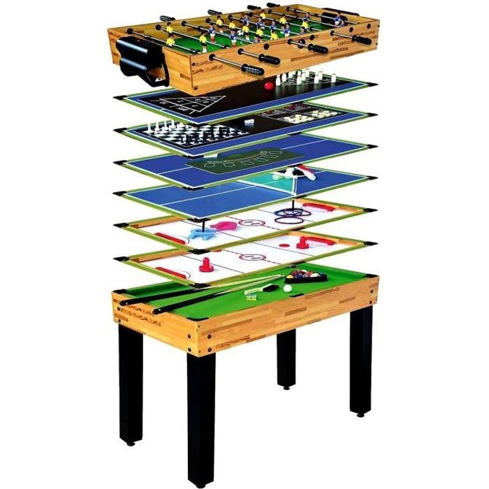 Table de Jeux Multi-Play 124 Cm Air Hockey - Babyfoot - Billard - Echec - PingPong - Poker - Jeux de Bar Arcade - Jeux de Palet