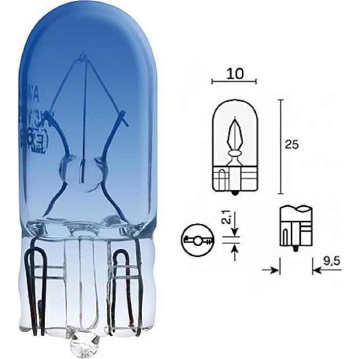 AMPOULE 24V 5W T10 W2.1x9.5D BLEU W5W WEDGE VERRE VOITURE CAMION CLIGNOTANT TABLEAU DE BORD VOYANT FEU POSITION