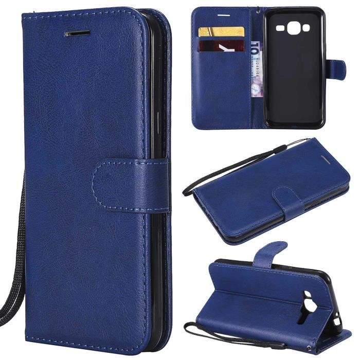 Coque Galaxy J3 2016, Etui en Cuir Flip Portefeuille Housse Protection Samsung Galaxy J3 2016 (Bleu)J