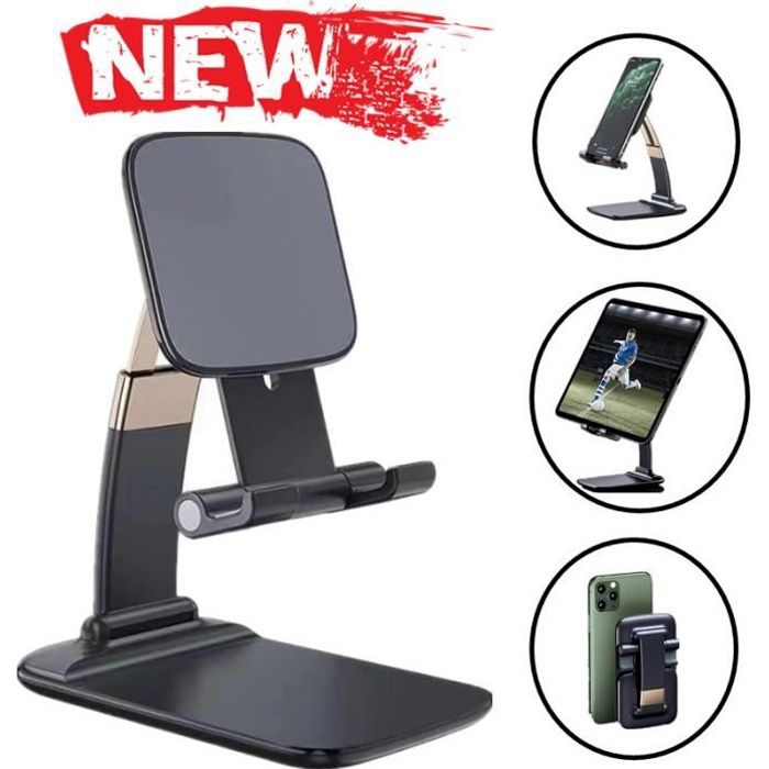 Support Téléphone/Tablette, Support Téléphone Bureau Portable Réglable Support Dock Pliable Support de Table pour iPhone 12/11 Pro/X