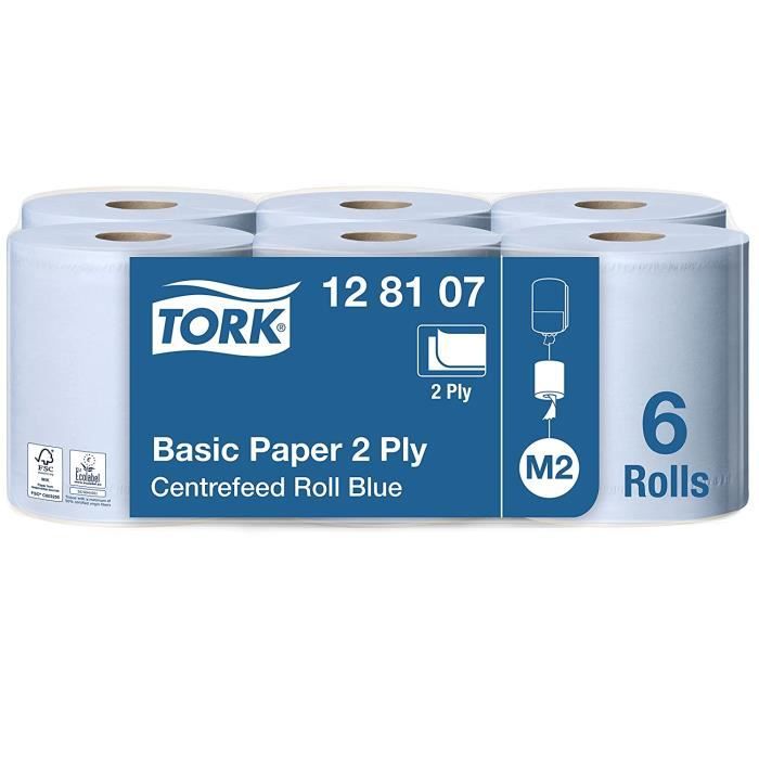 Tork 128107 Papier d'essuyage Universal à dévidage central M2 - 150 m x 19,4 cm - lot de 6 bobines - Bleu