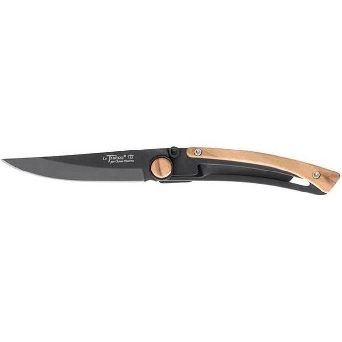 CLAUDE DOZORME Couteau pliant liner - Manche olivier lame noire