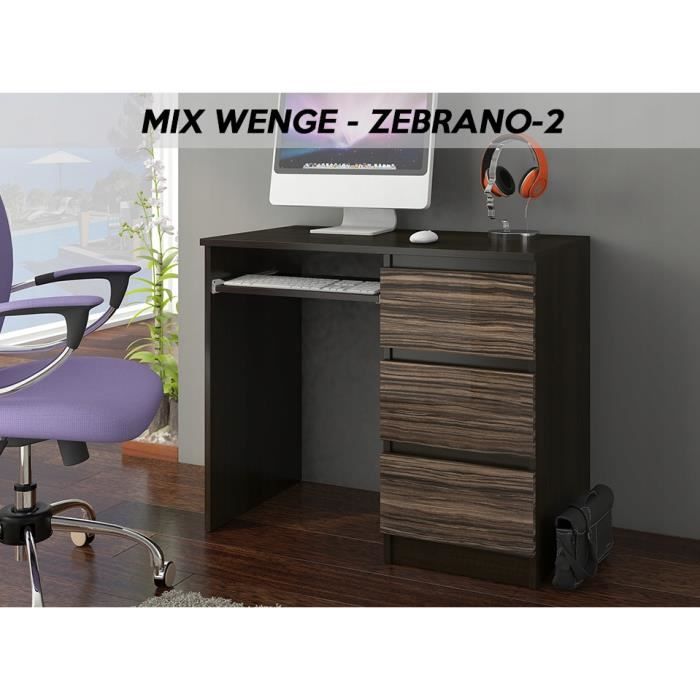 YORK 2WR- Bureau moderne informatique d'ordinateur 96x50x76 - Support clavier-3 tiroirs - Wengé Zebrano